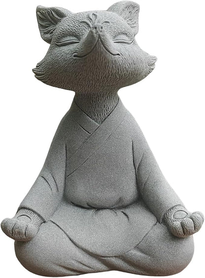livelyfish Meditating Fox Buddha Statue Aquarium Zen Yoga Animal Figurines Sandstone Sculpture for Fish Tank Garden Tabletop Decor, L1