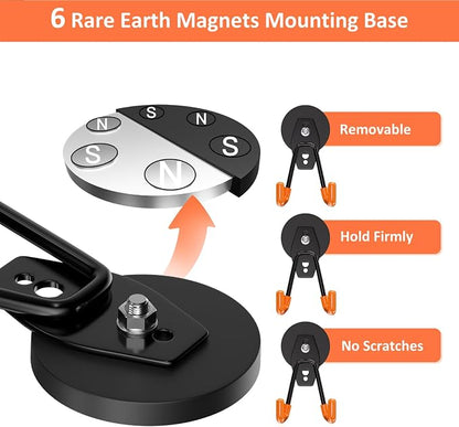 ENUODA Strong Magnetic Hooks Heavy Duty - Neodymium Magnetic Wreath Hanger, Garage Hooks for Garden Tools, Power Tools, Broom, Mops, Tool Chest, Barn, Van, Container, 6 Pack