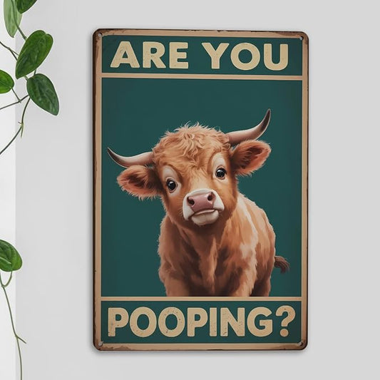 mmiishe Bathroom Decor Metal Signs Cow Gifts for Women Men Funny Bathroom Signs Vintage Metal Decor Are You Pooping for Restroom Toilet Powder Room Wall Decor 8x12 Inches Birthday Anniversary