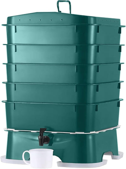 The Original VermiHut® Plus 5-Tray Worm Compost Bin – Indoor & Outdoor Vermicomposting System, Continuous Flow Food Waste Recycler for Organic Composting & Gardening - Dark Green