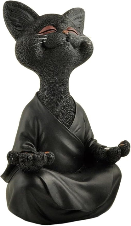 JFSM INC. 12" Whimsical Happy Cat Garden Buddha Statue - Indoor Outdoor Resin Cat Statue - Meditating Animal Sculpture, Mindful Yoga Decor for Patio Yard Lawn Porch