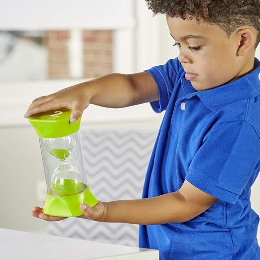 hand2mind Green Jumbo Sand Timers, 2 Minute Sand Timer, Hourglass Sand Timer with Soft Rubber End Caps Offers Quiet Pausing, Classroom Sand Timers for Kids, Teeth Brushing and Game Timer (Set of 1)