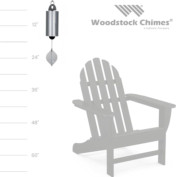 Woodstock Chimes Heroic Windbell Wind Chime for Outside 24" Medium Silver,Deep Tone Sound, Outdoor Decor for Patio, Porch, Garden HWMY