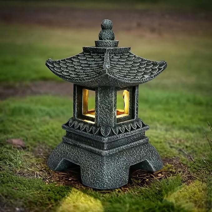 12" Tall Japanese Pagoda Garden Statue - Zen Buddha Outdoor/Indoor Resin Sculpture with Sturdy Base, Asian Zen Temple Decor for Patio, Yard, Balcony, Tabletop