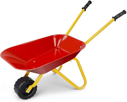 Nightcore Kids Metal Wheelbarrow, Metal Construction Toys Kart, Yard Rover Steel Tray, Tote Dirt, Tools, Leaves in Garden for Toddlers (Red)