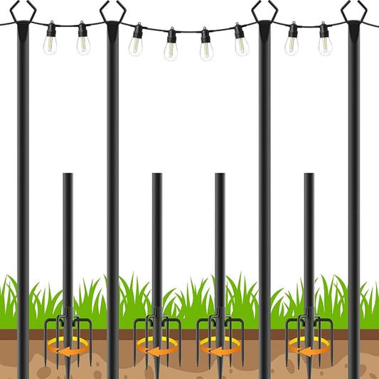 4 Pack 10 FT String Light Poles,Metal with Fork Lights Poles for Outdoor String Light, Rustproof Heavy Duty for Outside Garden,Patio,Wedding,Backyard,Deck,Party
