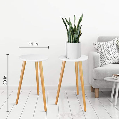 Uneedem Plant Stand Indoor, Mid Century Modern Small Round Plant Table for Flower Pots, 20.5" Tall Plant Holder Wood Stool for Living Room (2 Pack)