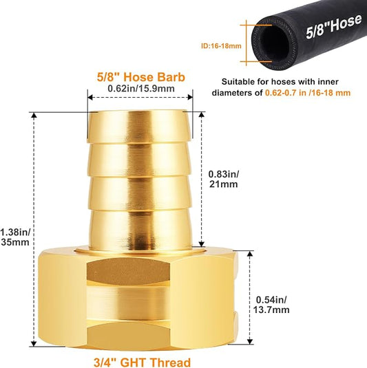 SIGURANTA Brass Garden Hose Fitting, Female 3/4" GHT Barb Adapter, 4 Pack | Solid brass swivel GHT fitting connects hoses to outdoor faucets for lawn irrigation, car washing and daily garden watering