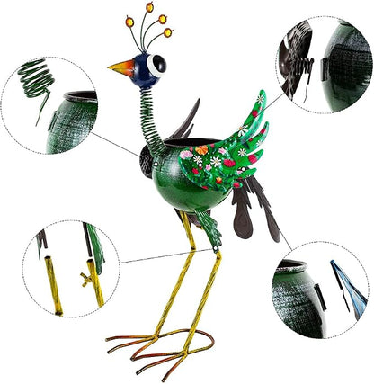 Planters for Outdoor Plants Green Peacock, Metal Planters Peacock Gifts for Women, 24.8Inch Unique Outdoor Planter Peacock Decor for Porch Garden Patio and Yard