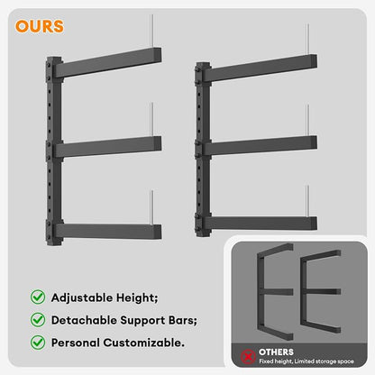 Lumber Storage Rack Wall Mount - Wood Storage Racks Heavy Duty Metal Shelf Wall Mount Wood Organizer Racks for Shed, Workshop, Garage, Basement, Wall Storage Racks - Indoor & Outdoor Use