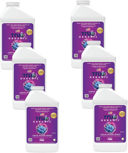 True Organic Liquid Bloom Boost – Organic Bud, Bloom & Blossom Fertilizer – 32 fl. oz. Bottle Covers 60 Sq. Ft.- Case of 6