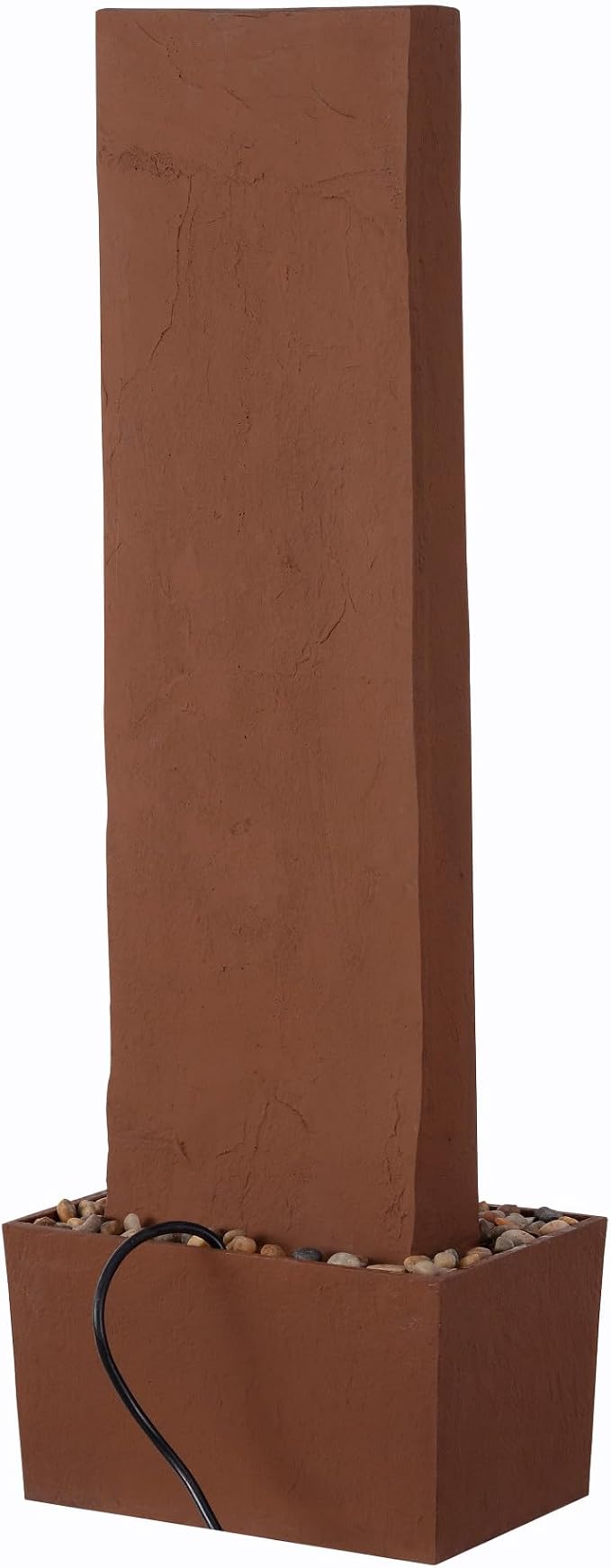 Teamson Home 38.5" Faux Slate Contemporary Outdoor LED Waterfall Fountain with Pebble Base, Red Rock | Contemporary, Pebble Base