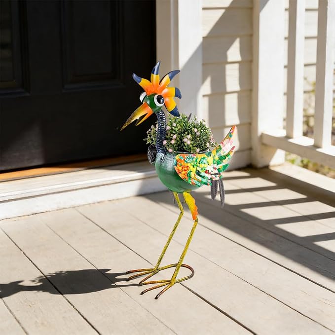 Wacky Rooster Decor Outdoor Planter,24.8 Inch Tall Metal Yard Decor Planters for Outdoor Plants, Weather-Resistant Outdoor Flower Pots for Garden Patio Porch Decor
