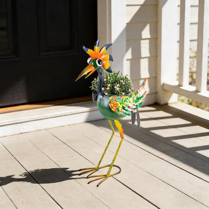 Wacky Rooster Decor Outdoor Planter,24.8 Inch Tall Metal Yard Decor Planters for Outdoor Plants, Weather-Resistant Outdoor Flower Pots for Garden Patio Porch Decor