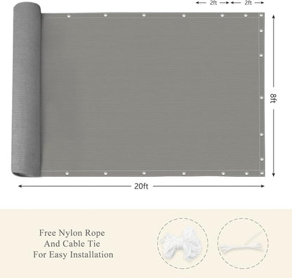 90% Outdoor Sun Shade Cloth, 8' x 20', Pergola, Deck, and Backyard Patio Sunshade with UV Protection, Heat Resistant HDPE Material, Reinforced Grommets (8x20 FT, Grey)