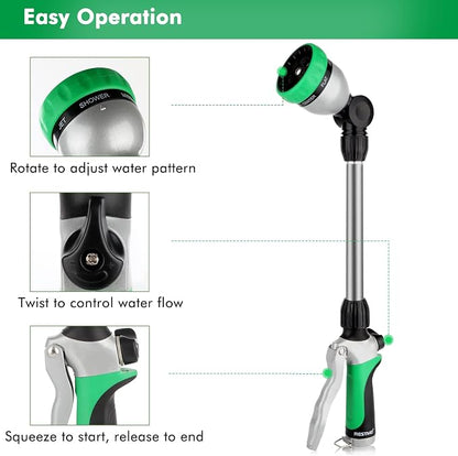 RESTMO Heavy Duty Metal Hose Wand, Watering Wand for Garden Hose | 180° Swivel Ratcheting Head, 16'' Hose Sprayer, 7 Spray Patterns, Flow Control, Ideal for Hanging Baskets & Shrubs