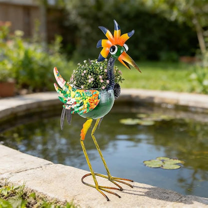 Wacky Rooster Decor Outdoor Planter,24.8 Inch Tall Metal Yard Decor Planters for Outdoor Plants, Weather-Resistant Outdoor Flower Pots for Garden Patio Porch Decor