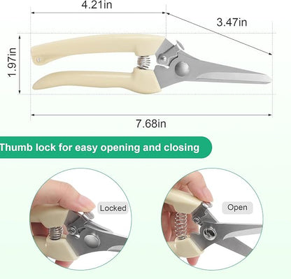 6PCS Premium garden shears, pruning scissors gardening tools, pruners for flower, bushes, rose and fruit tree, use for florist, yard and orchard the plant clippers, sharp steel anvil snips (white, 6)