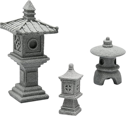 Saihisday 3PCS Mini Pagoda Garden Statue, Miniature Japanese Style Pagoda Lantern, Outdoor Fairy Garden Decor for Micro Landscape Yard Aquarium Bonsai Zen Garden Decoration