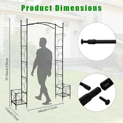 Metal Garden Arbors 93" Thickened Arch Trellis for Climbing Plants | Outdoor Arbor with Planter Box Rustproof Trellises Grapes Rose Wedding Arched Entrance Backdrop Stand Party Event Decoration