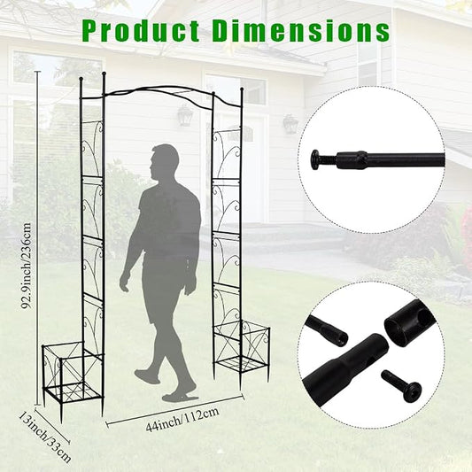 Metal Garden Arbors 93" Thickened Arch Trellis for Climbing Plants | Outdoor Arbor with Planter Box Rustproof Trellises Grapes Rose Wedding Arched Entrance Backdrop Stand Party Event Decoration