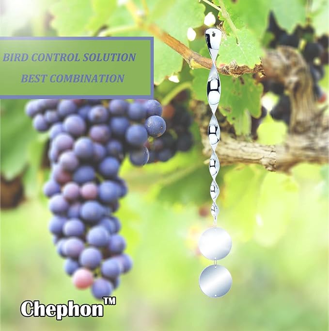 Chephon Bird Scare Rods with Reflective Discs Reflectors - Bird Spinner Scare Device of Twisting Rods and Disks to Keep Birds Away Like Woodpecker and Pigeon - 6 Pack