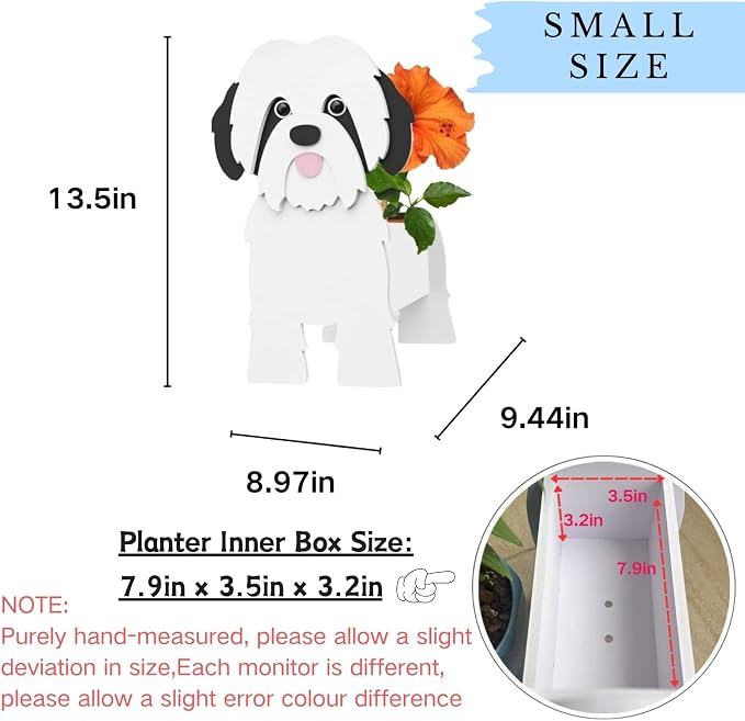 Black and White Shih Tzu Dog Planter Pots, 9.45 x 8.97 x 13.5 in | Dog Flower Pot, Cute Animal Shaped Plant Pot, Gifts for Women & Pet Lovers, Indoor Outdoor Garden Home Office Decor