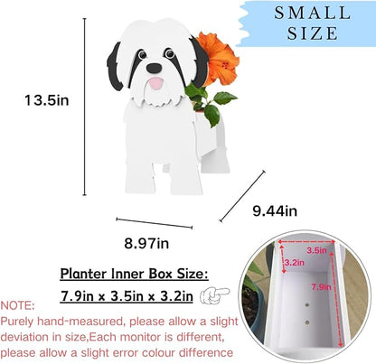 Black and White Shih Tzu Dog Planter Pots, 9.45 x 8.97 x 13.5 in | Dog Flower Pot, Cute Animal Shaped Plant Pot, Gifts for Women & Pet Lovers, Indoor Outdoor Garden Home Office Decor