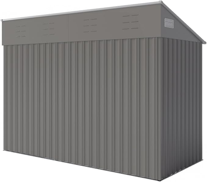 YOPTO 4x8 FT Lean to Shed, Outdoor Metal Storage Sheds with Lockable Door,Garden Tool Shed with Sloping Roof for Backayrd, Patio,Lawn,Gray