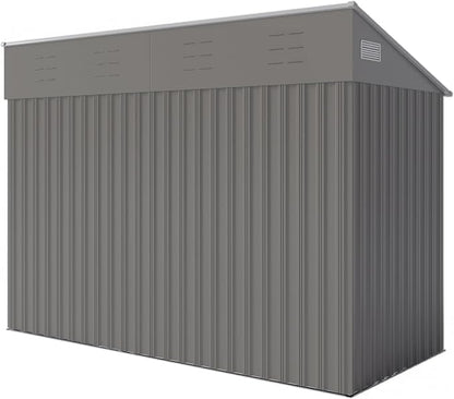 YOPTO 4x8 FT Lean to Shed, Outdoor Metal Storage Sheds with Lockable Door,Garden Tool Shed with Sloping Roof for Backayrd, Patio,Lawn,Gray