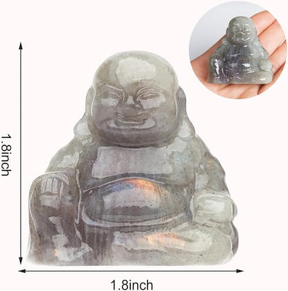 Labradorite Crystal Laughing Buddha Statue Meditation Decor Spiritual Art Piece Healing Stone Figurine Zen Altar Sculpture Feng Shui Gift Yoga Space Ornament Peaceful Home Temple Collectible