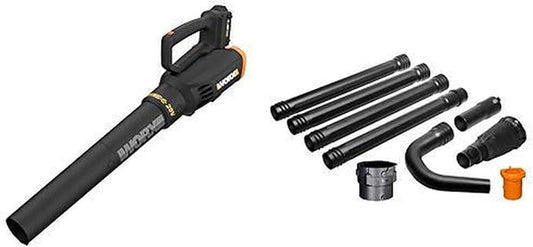 WORX WG547 20V (2.0Ah) Power Share Cordless Turbine Blower, 2-Speed, Battery and Charger Included with WA4094 GUTTERPRO Universal Gutter Cleaning Kit, 11’ Reach