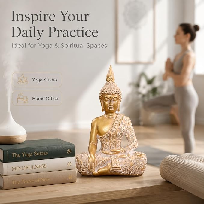 Gold Buddha Statue7.87 Inch for Home Decor- Zen Buddha Statue -Serene Meditation Decor with Blessing Services Included