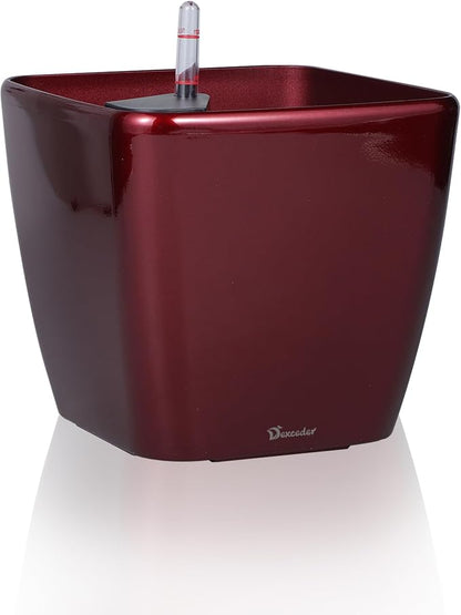 Dexceder 9x8 Self Watering Planter (Red High Gloss) | Inner Mat Design, Thickened Table Flower Plant Pot with Water Level Indicator Indoor Outdoor
