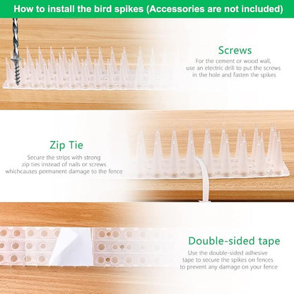 Defender Spikes, 12 Pack Plastic Bird Spike, Outdoor Wall Cat & Pigeon Spikes, 17 Feet Security Fence Spikes Anti-Theft Climb Strips for Roof, Railing (Clear-12 PCS)…