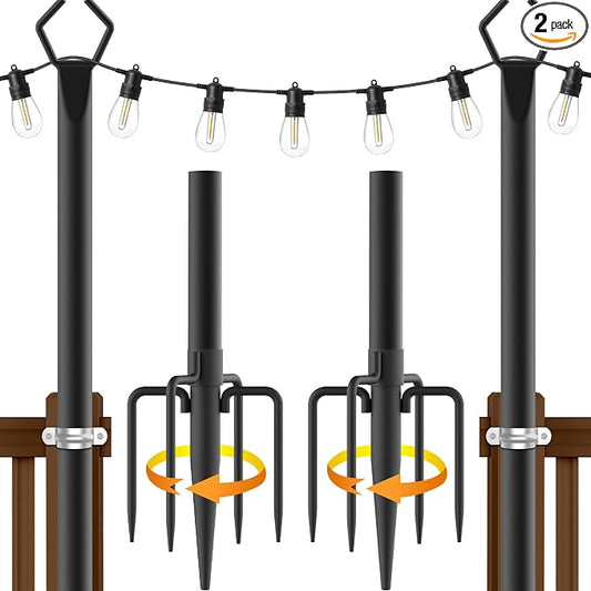 AILBTON 2 Pack 10Ft String Light Poles,Light Poles for Outside String Lights,Outdoor Light Poles with Fork,Metal Pole Stand for Patio,Backyard,Deck
