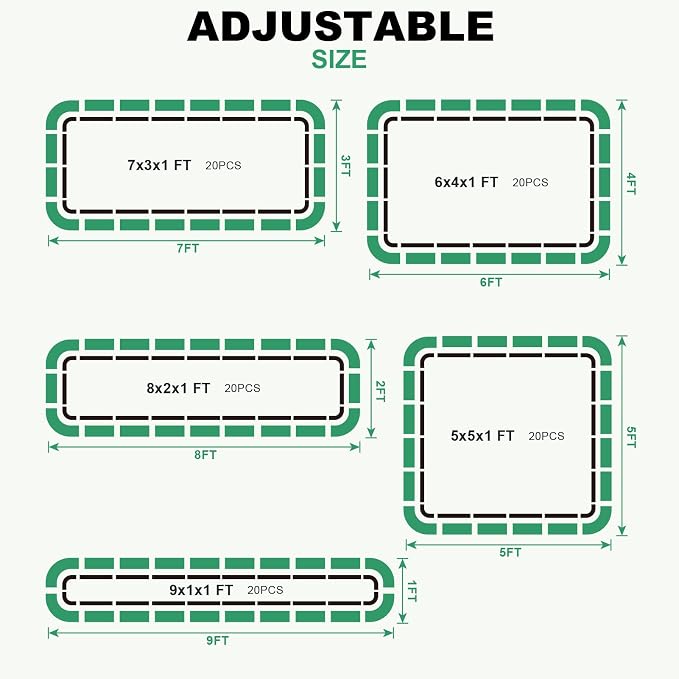 1MORE Raised Garden Bed -8X2X1 Galvanized Planter Box for Outdoor Gardening,5 in 1 Modular Raised Bed Kit with Protective Tape, Gloves for Herb,Ideal for Vegetables and Plants.Green-2pack