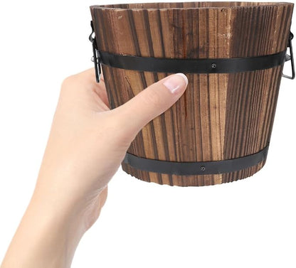 DOITOOL Rustic Wooden Barrel Planter: Wood Whiskey Barrel Bucket Flower Pots Indoor Outdoor Plants Boxes Container for Home Garden Patio Backyard - 7.08 x 5.9 x 5.1 inches (Large)