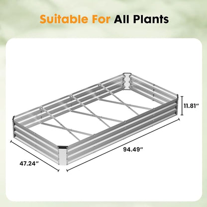 NEWBULIG Galvanized Raised Garden Bed Outdoor, 8x4x1ft Metal Planter Box for Gardening, Rust-Resistant Rectangular Raised Flower Bed for Vegetables Flowers Herbs, Open Bottom, Easy Assembly