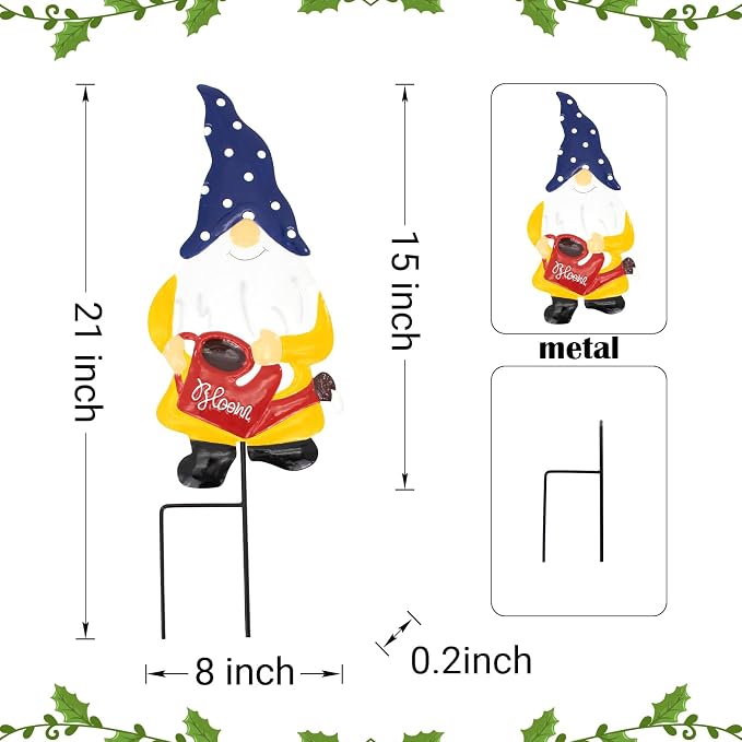 Garden Gnome Decorative Stake, Metal Watering Elf Silhouette Art | Outdoor Iron Watering Can Yard Silhouette, Waterproof Weather Resistant Elf Lawn Ornament for Patio Porch Wall Art