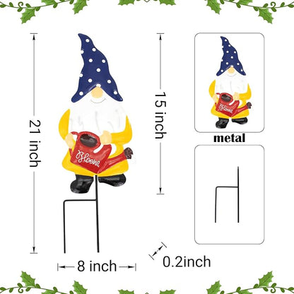 Garden Gnome Decorative Stake, Metal Watering Elf Silhouette Art | Outdoor Iron Watering Can Yard Silhouette, Waterproof Weather Resistant Elf Lawn Ornament for Patio Porch Wall Art