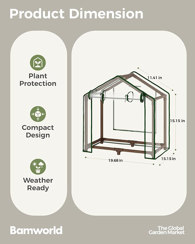 Bamworld Mini Greenhouse Indoor Desktop with Grow Lights Small Grow Tent Reusable Portable Warm House with PE Cover Ventilation Window for Seed Starting
