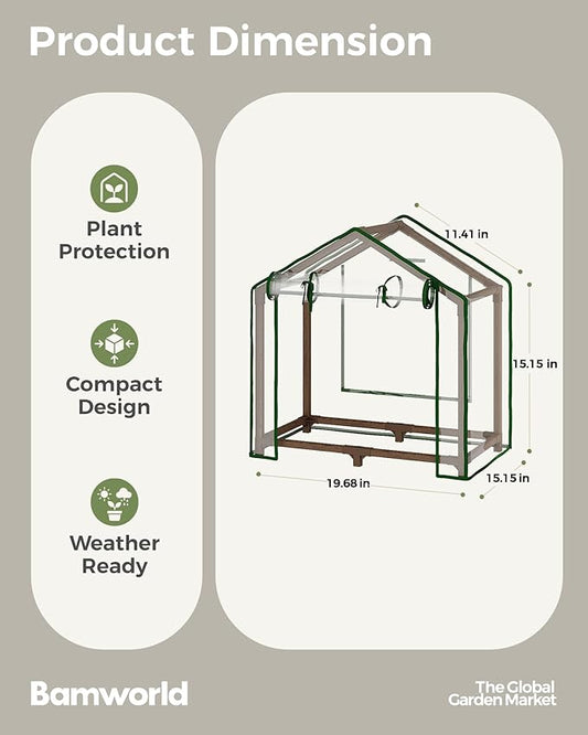 Bamworld Mini Greenhouse Indoor Desktop with Grow Lights Small Grow Tent Reusable Portable Warm House with PE Cover Ventilation Window for Seed Starting