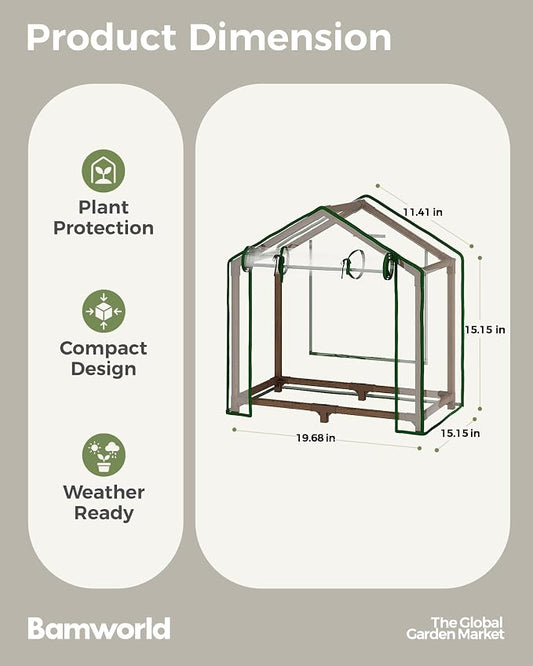 Bamworld Mini Greenhouse Indoor Desktop with Zippered Doors Portable Plant Hot House with Durable PE Cover Ventilation Window for Seed Starting&Plant Growth