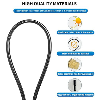 30FT Drip Irrigation System, Complete Garden Watering Kit with Rust-Proof Copper Nozzles - UV Stabilized Flexible Hose for Lawn, Greenhouse, Patio Plants