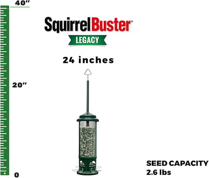 Squirrel Buster Legacy Squirrel-Proof Bird Feeder for Wild Birds – 4 Metal Removable Perches, 2.6 lb Seed Capacity, Chew-Proof Design, Easy to Clean, Green | 2.6 Lb Capacity, 4 Metal Perches and Ports, Weight-Adjustable Squirrel-Proof Shroud, Chew-Proo...