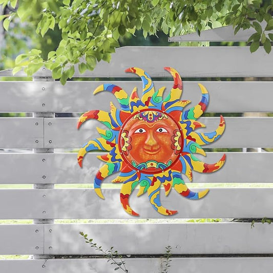 VEWOGARDEN Sun Outdoor Wall Decor, 25" Waterproof Large Metal Wall Art for Home Outside Patio Garden Fence Decorations, Colored