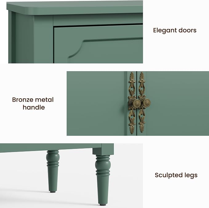 RoyalCraft Buffet Sideboard Cabinet with 3 Doors, Wooden Coffee Bar Credenza with Adjustable Shelves, Vintage Storage Cabinet for Kitchen Dining Entryway Living Room, Forest Green