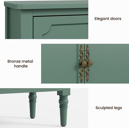RoyalCraft Buffet Sideboard Cabinet with 3 Doors, Wooden Coffee Bar Credenza with Adjustable Shelves, Vintage Storage Cabinet for Kitchen Dining Entryway Living Room, Forest Green