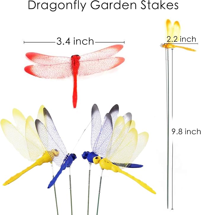 3D Decorative Dragonfly Garden Stakes Dragonflies Garden Decorations for Yard Patio Lawn Plant Flower Pot Decor, 25 Pcs